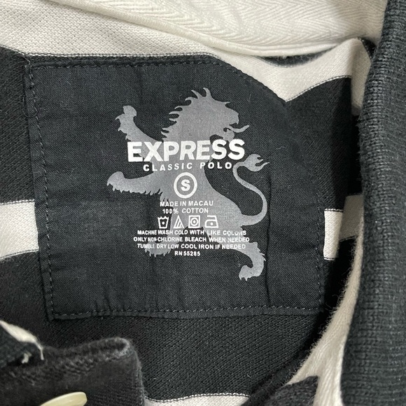 EUC Men’s Size Small EXPRESS Striped Polo Shirt 100% Cotton In Black & White - Picture 8 of 11